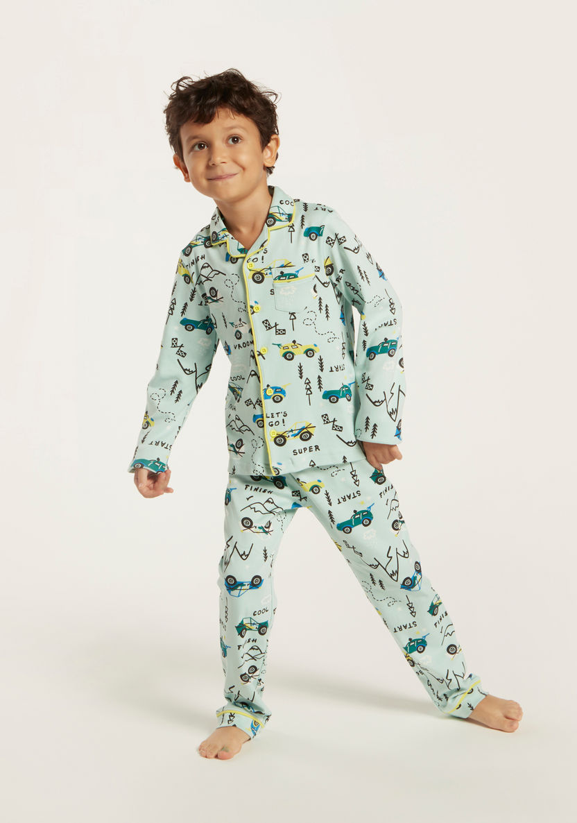 Juniors Printed Collared Shirt and Pyjama Set-Nightwear-image-0