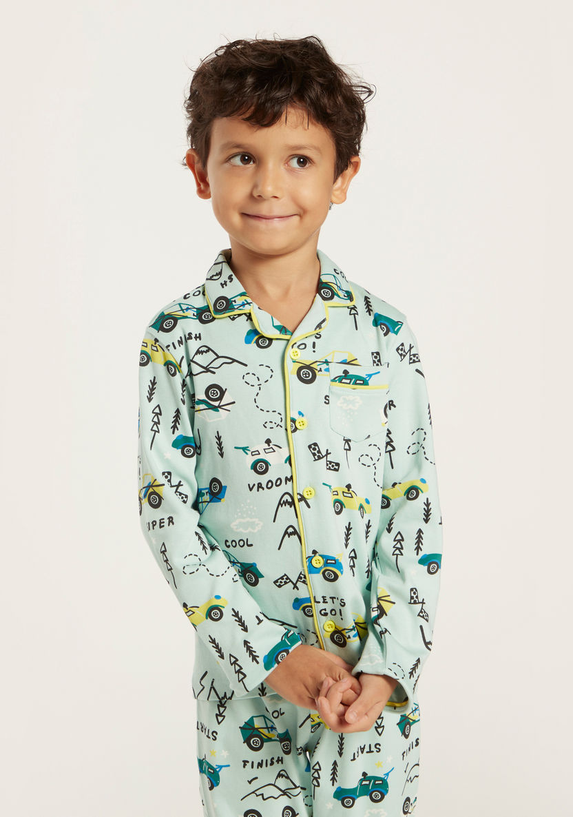 Juniors Printed Collared Shirt and Pyjama Set-Nightwear-image-2