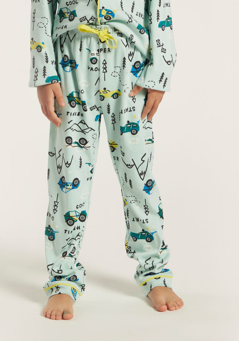 Juniors Printed Collared Shirt and Pyjama Set-Nightwear-image-3