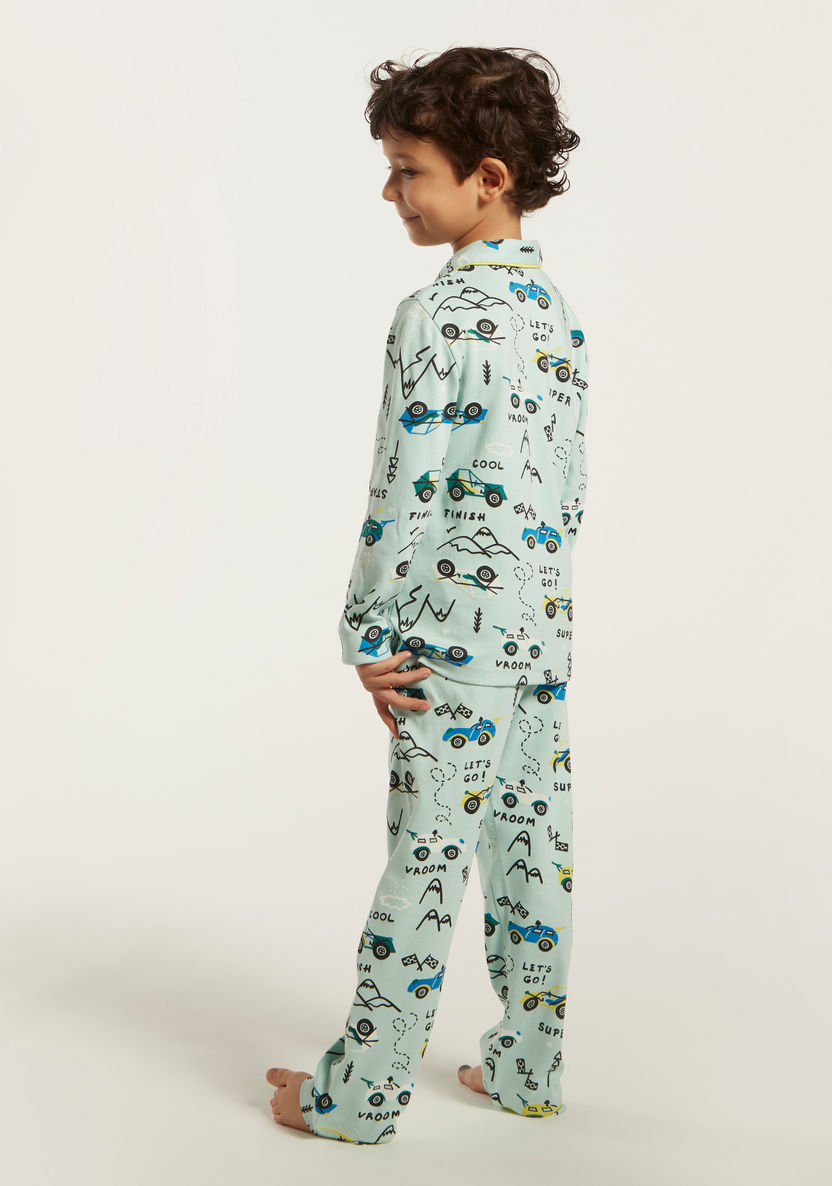 Juniors Printed Collared Shirt and Pyjama Set-Nightwear-image-4