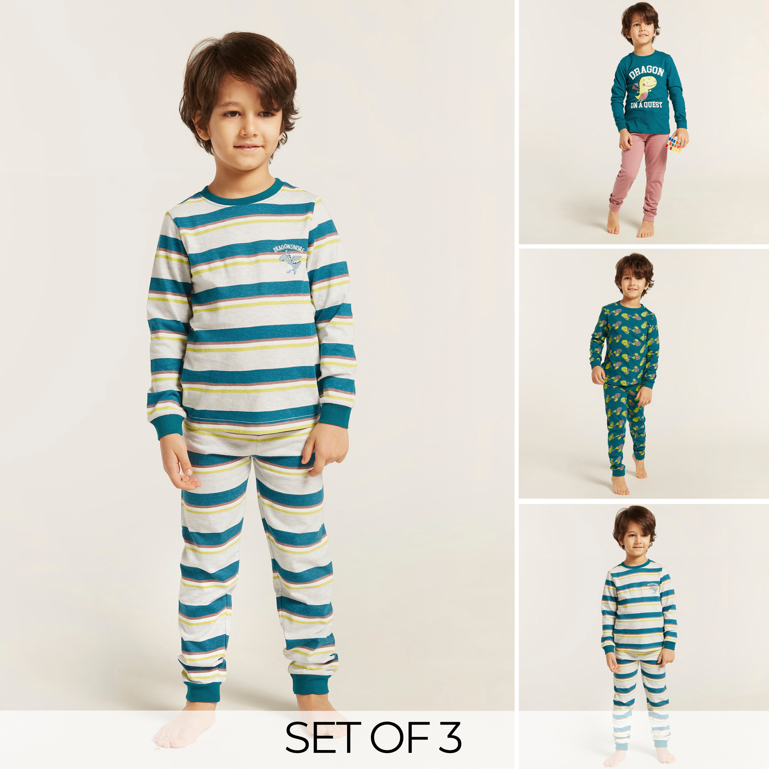 Juniors Printed T-shirt and Pyjamas - Set of 3-boys-clothing-nightwear-image-1