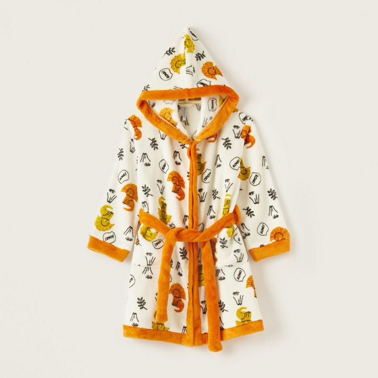 Juniors Printed Bathrobe with Tie-Up and Hood