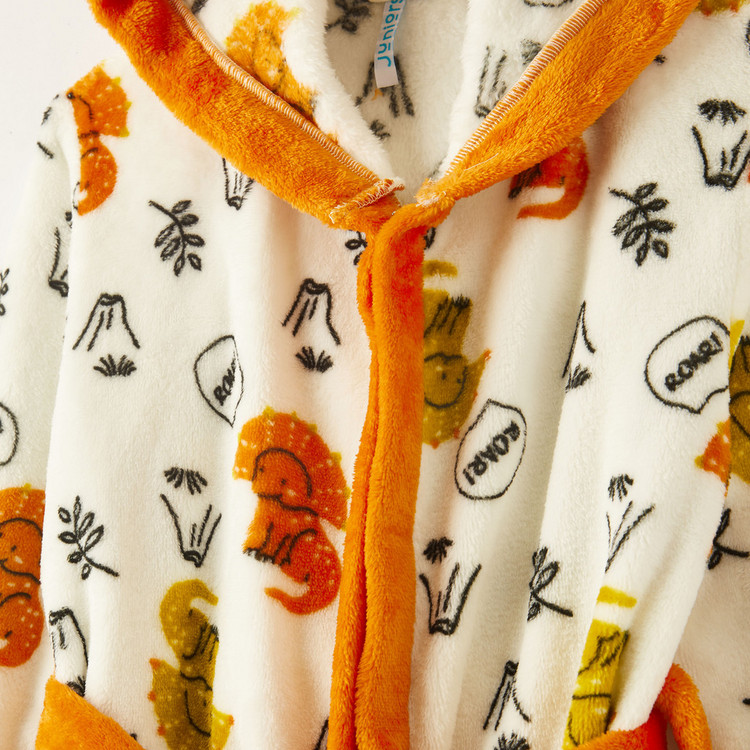 Juniors Printed Bathrobe with Tie-Up and Hood