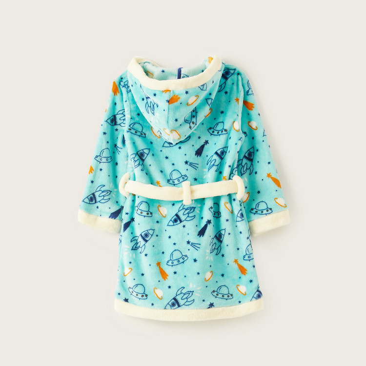 Juniors Space Print Bathrobe with Tie-Up and Hood