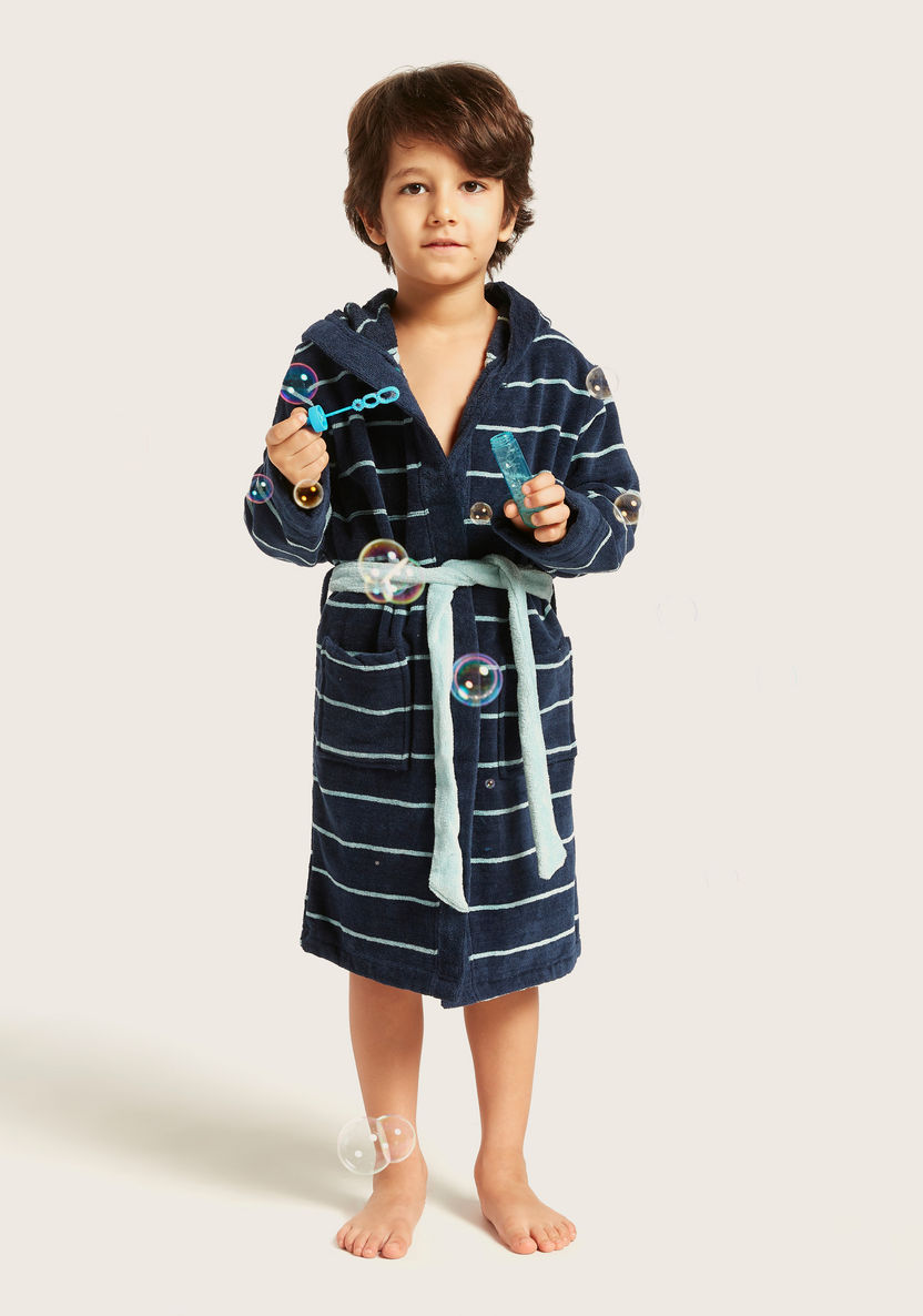 Juniors Striped Bath Robe with Long Sleeves and Pockets-Towels and Flannels-image-0