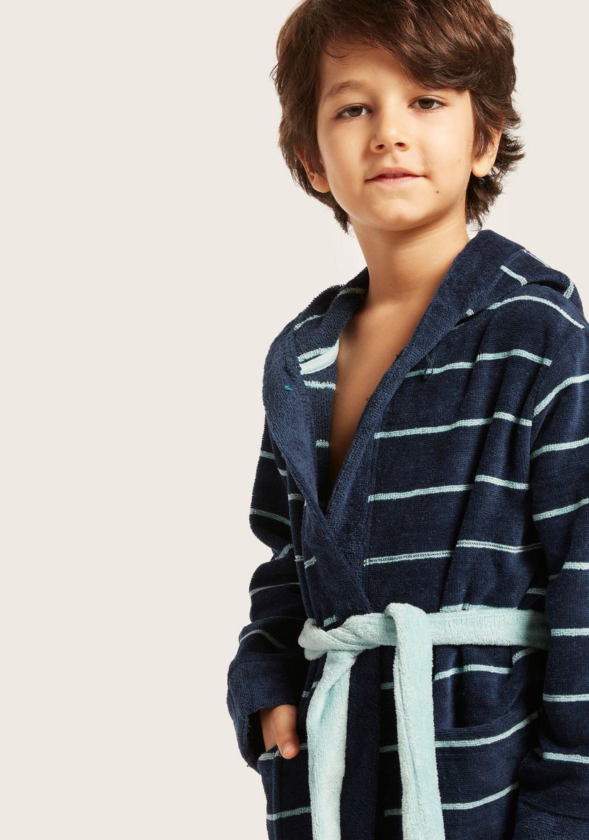 Juniors Striped Bath Robe with Long Sleeves and Pockets-Towels and Flannels-image-1
