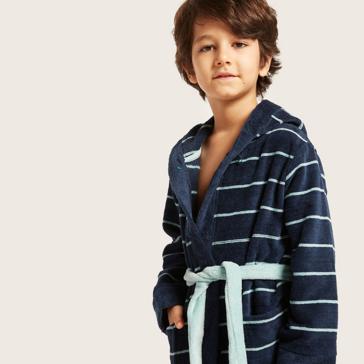 Juniors Striped Bath Robe with Long Sleeves and Pockets