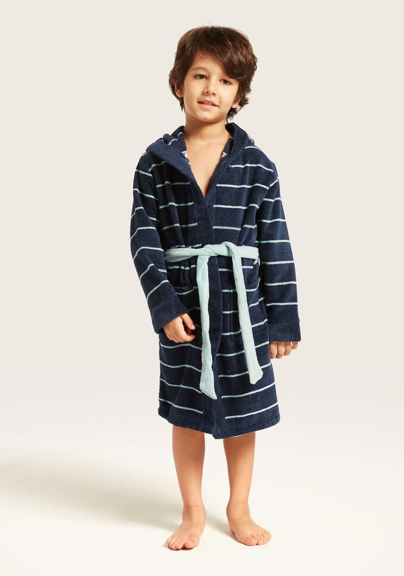 Juniors Striped Bath Robe with Long Sleeves and Pockets-Towels and Flannels-image-2