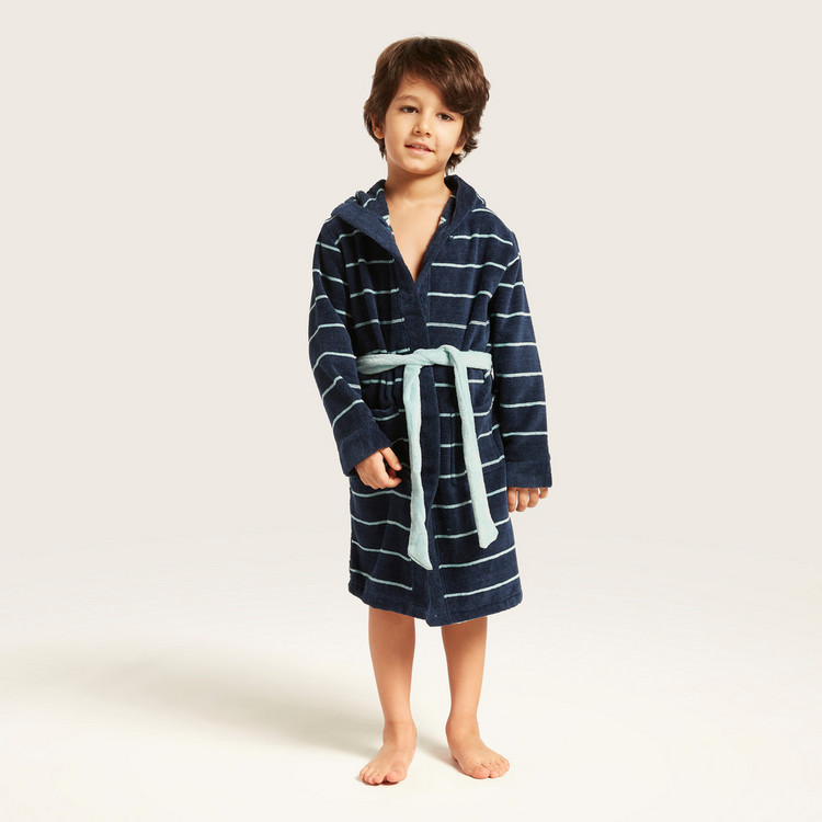 Juniors Striped Bath Robe with Long Sleeves and Pockets