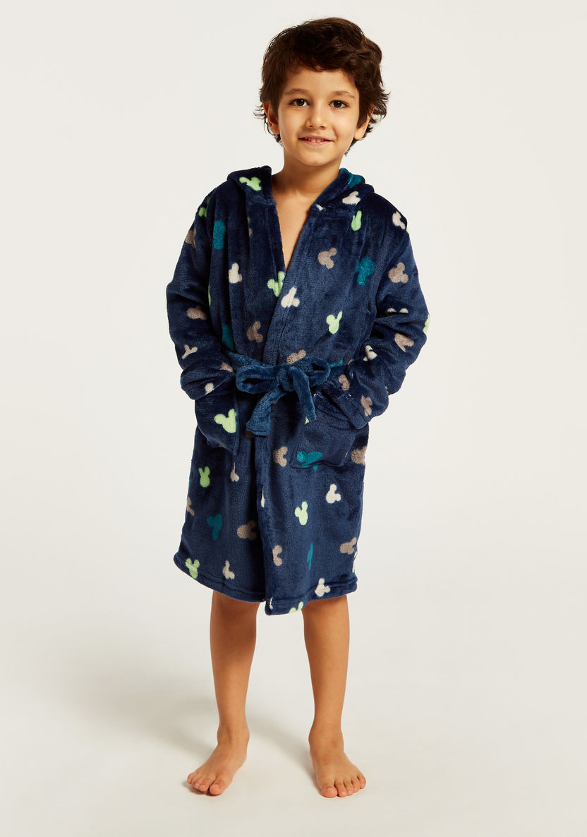 Disney All-Over Mickey Mouse Print Bathrobe with Long Sleeves and Hood-Towels and Flannels-image-0