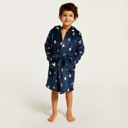 Disney All-Over Mickey Mouse Print Bathrobe with Long Sleeves and Hood