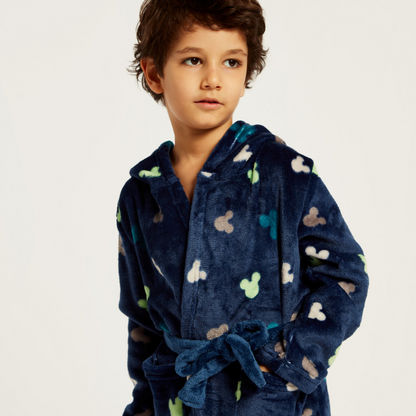 Disney All-Over Mickey Mouse Print Bathrobe with Long Sleeves and Hood