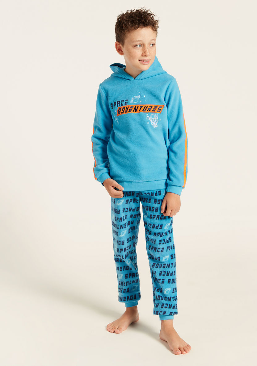 Juniors Graphic Print Hooded Sweatshirt and All-Over Printed Pyjamas Set-Nightwear-image-0