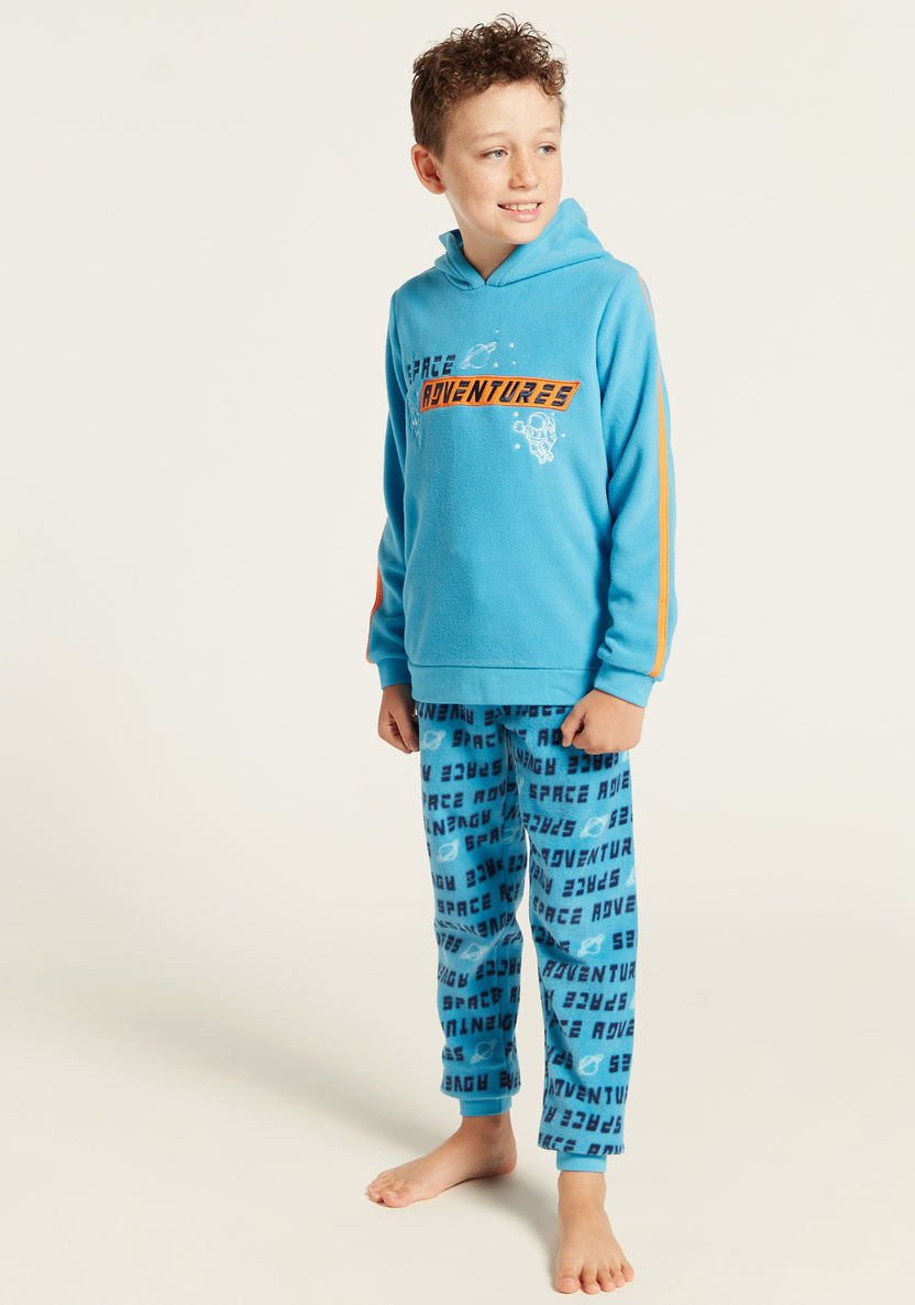 Juniors Graphic Print Hooded Sweatshirt and All-Over Printed Pyjamas Set-Nightwear-image-1