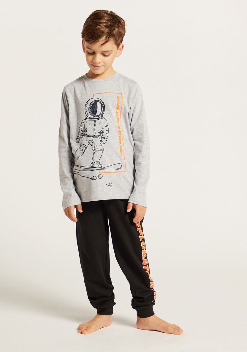 Juniors Graphic Print T-shirt and Pyjamas Set-Nightwear-image-0