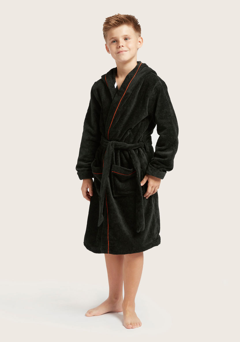 Juniors Embroidered Bathrobe with Long Sleeves and Piping Detail-Towels and Flannels-image-2