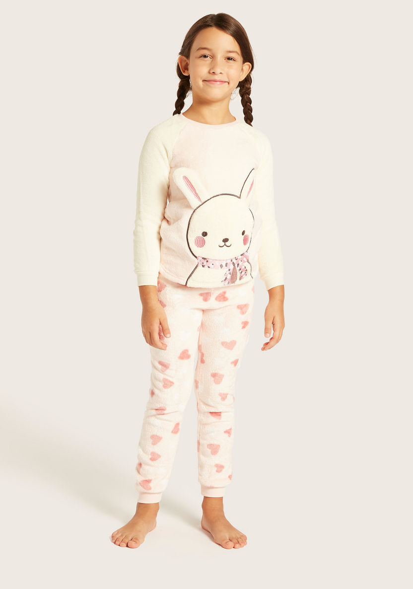 Juniors Embroidered Crew Neck T-shirt and Full Length Pyjama Set-Pyjama Sets-image-1