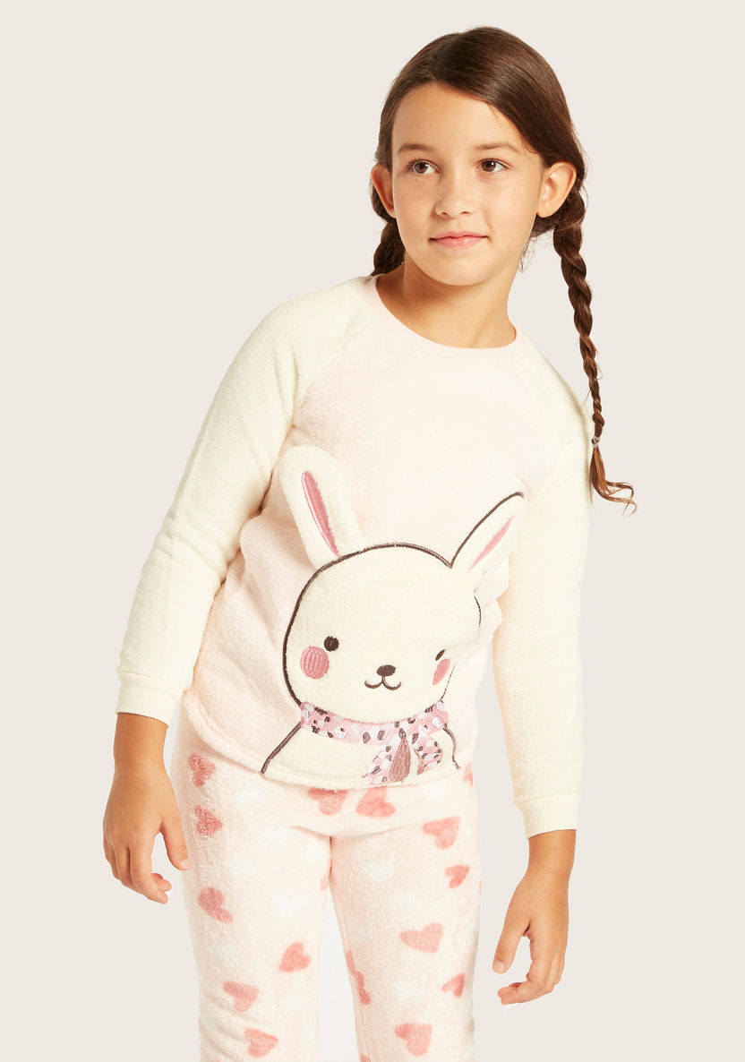 Juniors Embroidered Crew Neck T-shirt and Full Length Pyjama Set-Pyjama Sets-image-2
