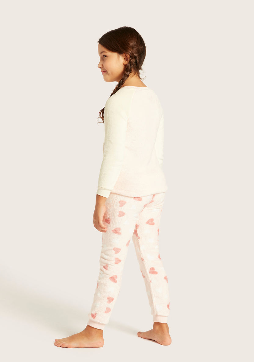 Juniors Embroidered Crew Neck T-shirt and Full Length Pyjama Set-Pyjama Sets-image-4