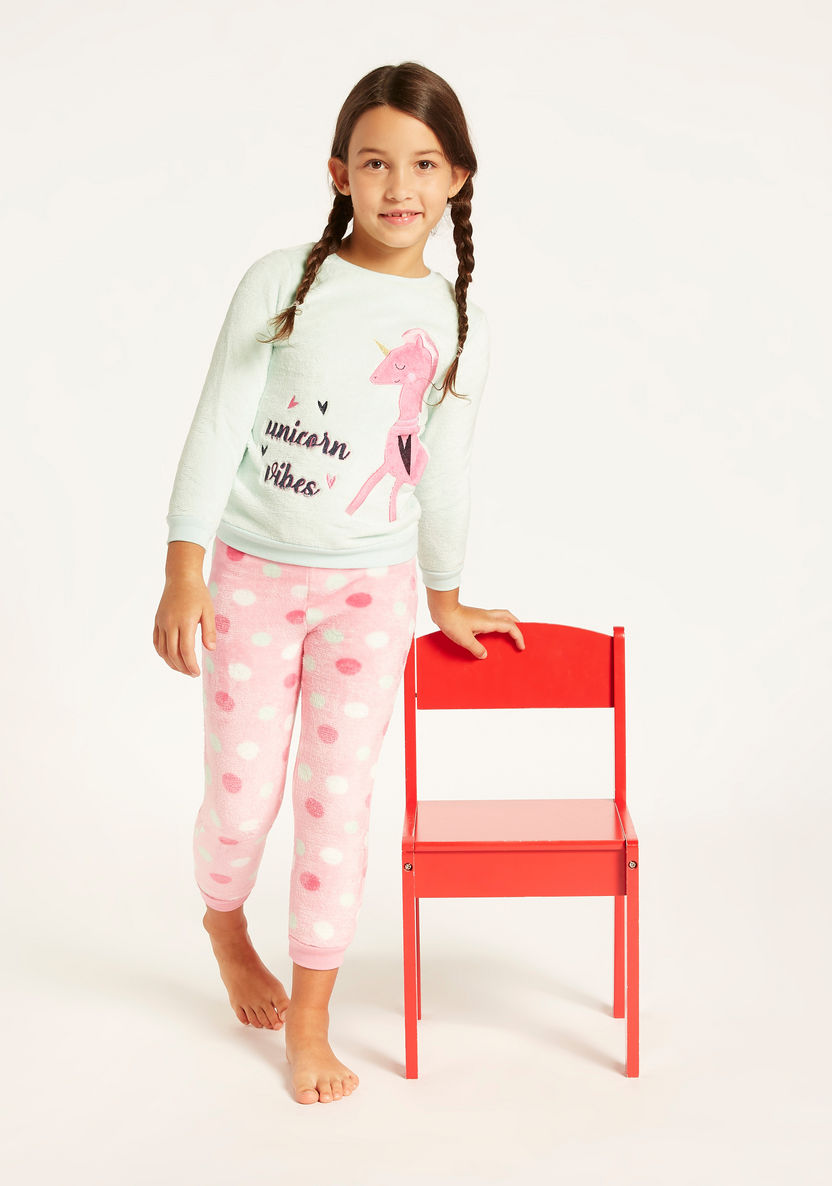 Juniors Unicorn Embroidered T-shirt and Full Length Pyjama Set-Nightwear-image-0