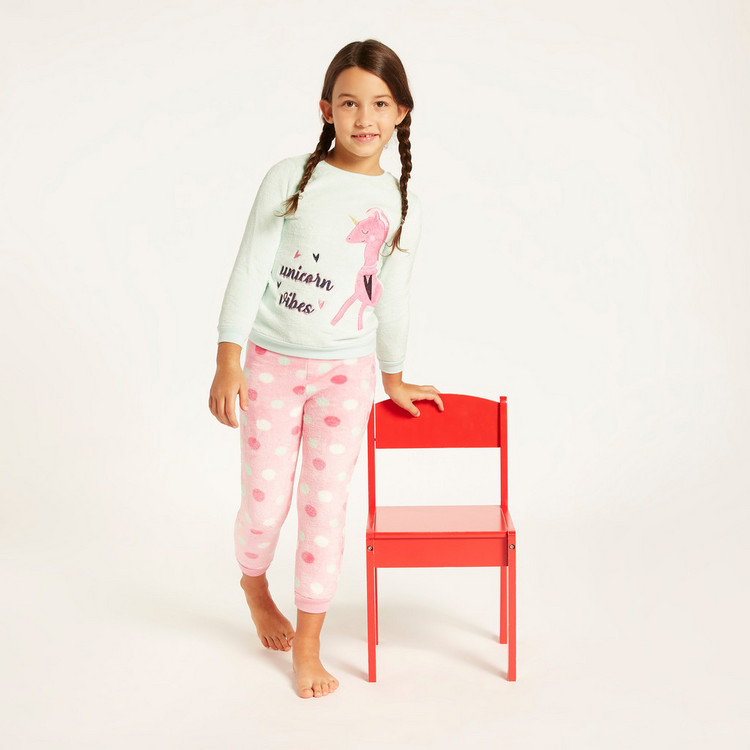 Juniors Unicorn Embroidered T-shirt and Full Length Pyjama Set