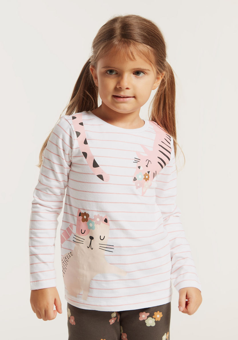 Juniors Graphic Print T-shirt and All-Over Printed Pyjamas Set-Nightwear-image-1