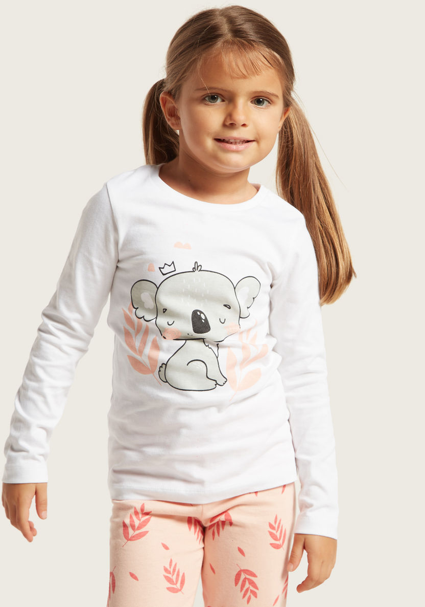 Juniors Graphic Print T-shirt and All-Over Printed Pyjamas Set-Pyjama Sets-image-1