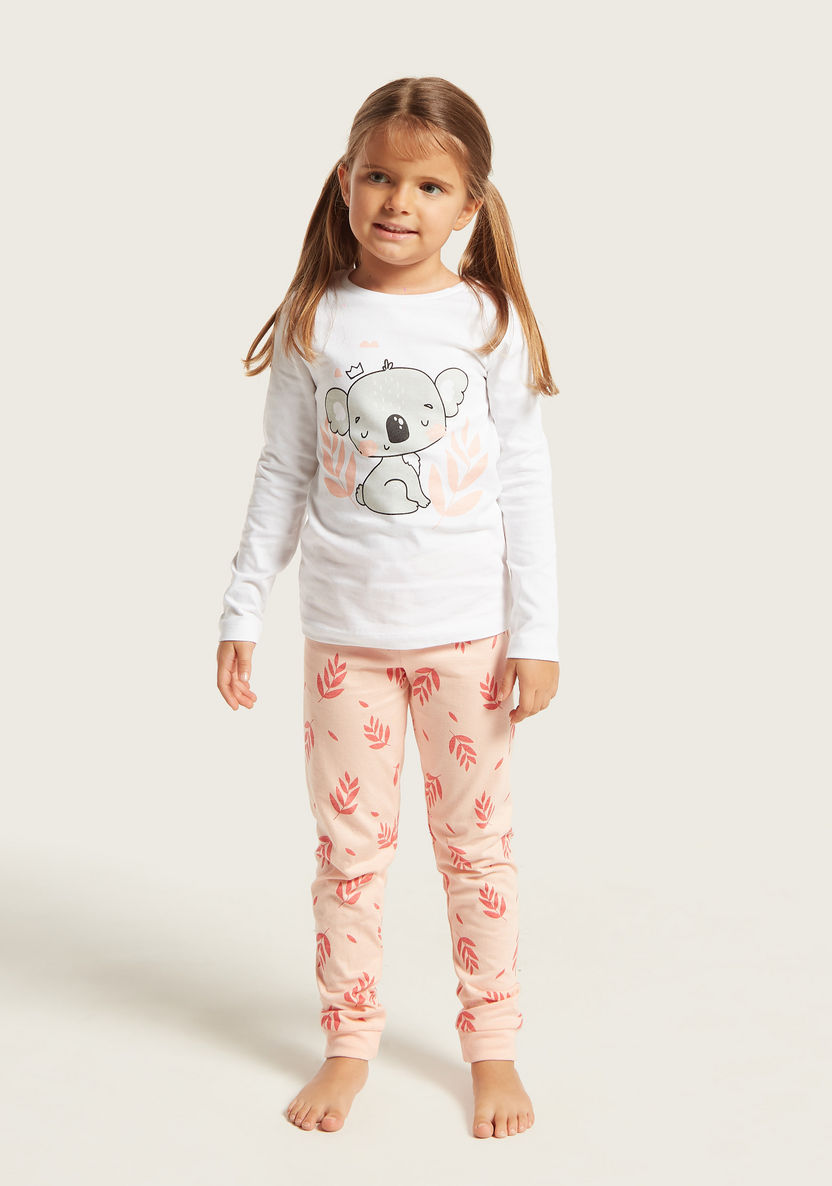 Juniors Graphic Print T-shirt and All-Over Printed Pyjamas Set-Pyjama Sets-image-2