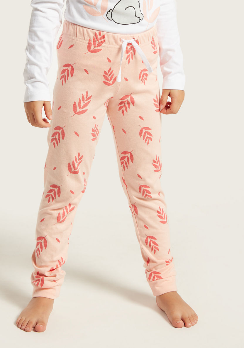Juniors Graphic Print T-shirt and All-Over Printed Pyjamas Set-Pyjama Sets-image-3