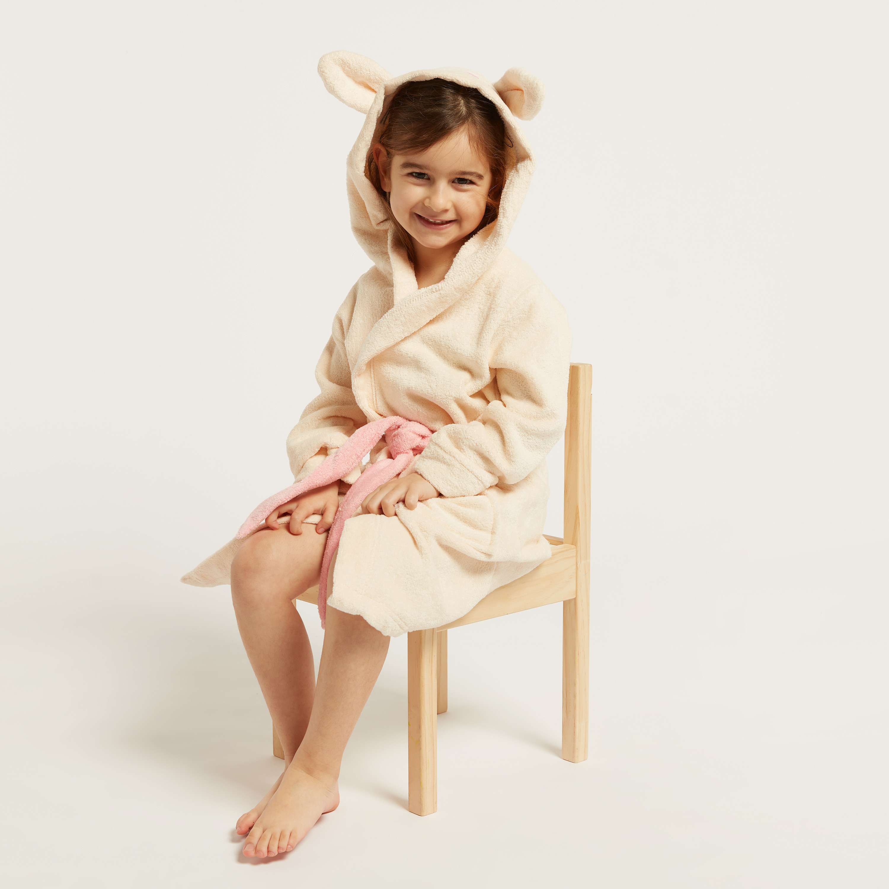 Juniors Solid Bathrobe with Hood and 3D Ears-baby-bathandcare-towels-image-2