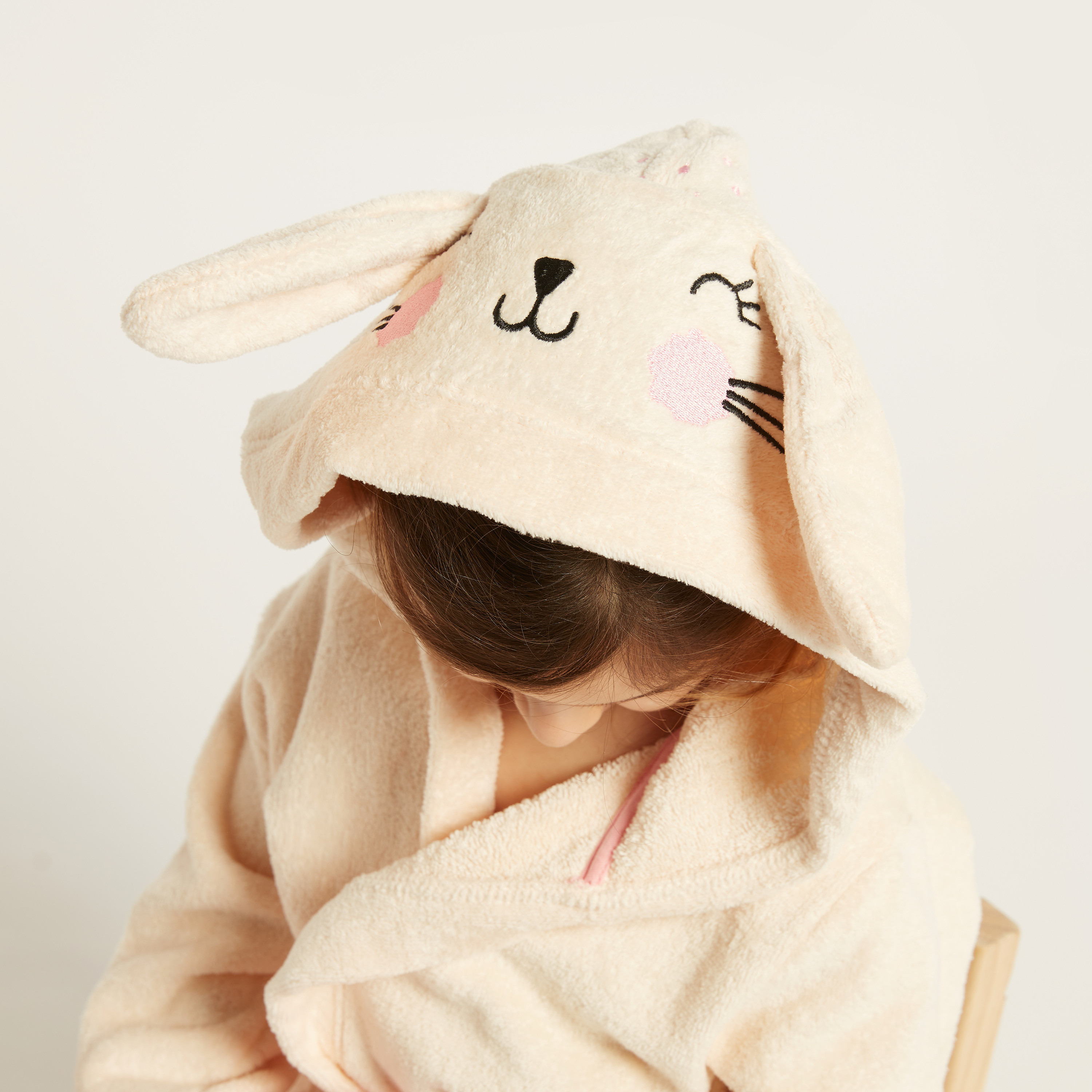 Juniors Solid Bathrobe with Hood and 3D Ears-baby-bathandcare-towels-image-4