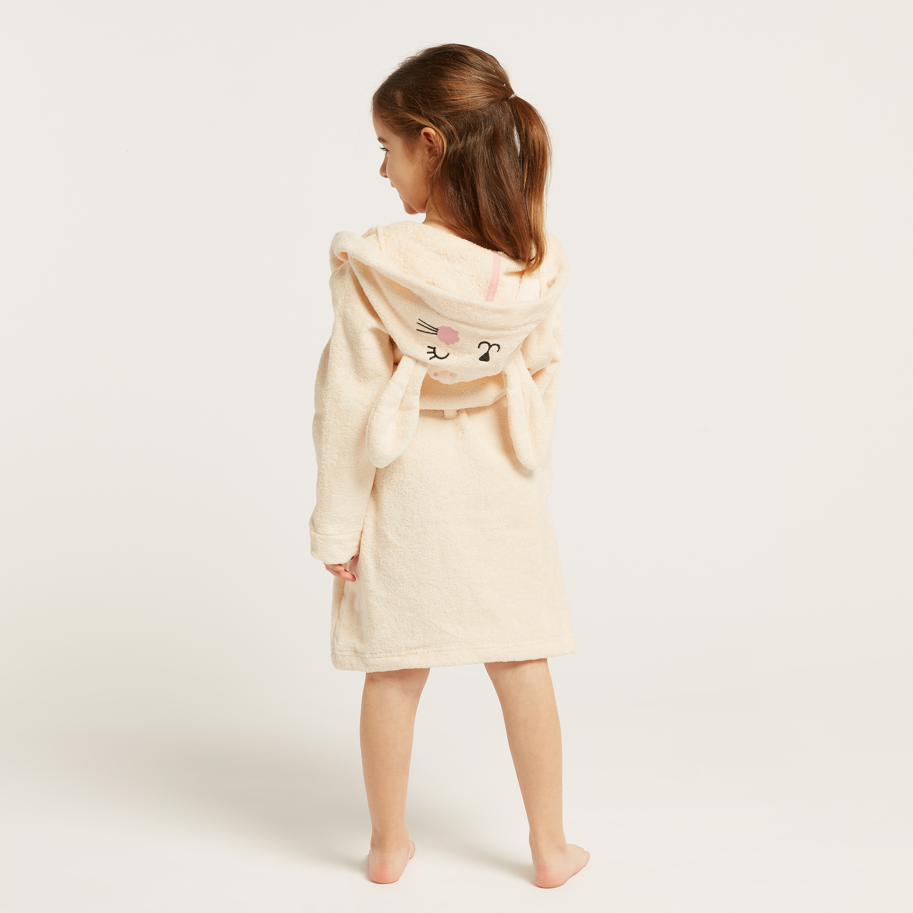 Juniors Solid Bathrobe with Hood and 3D Ears-baby-bathandcare-towels-image-5