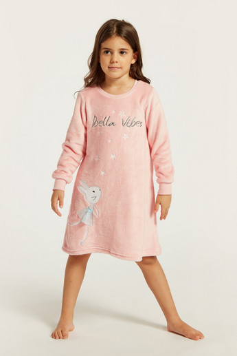 Juniors Embroidered Night Dress with Long Sleeves