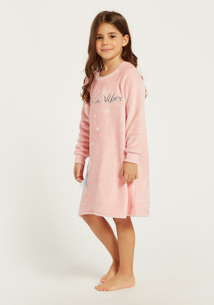 Juniors Embroidered Night Dress with Long Sleeves-Nightwear-image-1