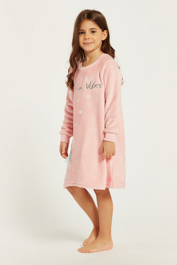 Juniors Embroidered Night Dress with Long Sleeves