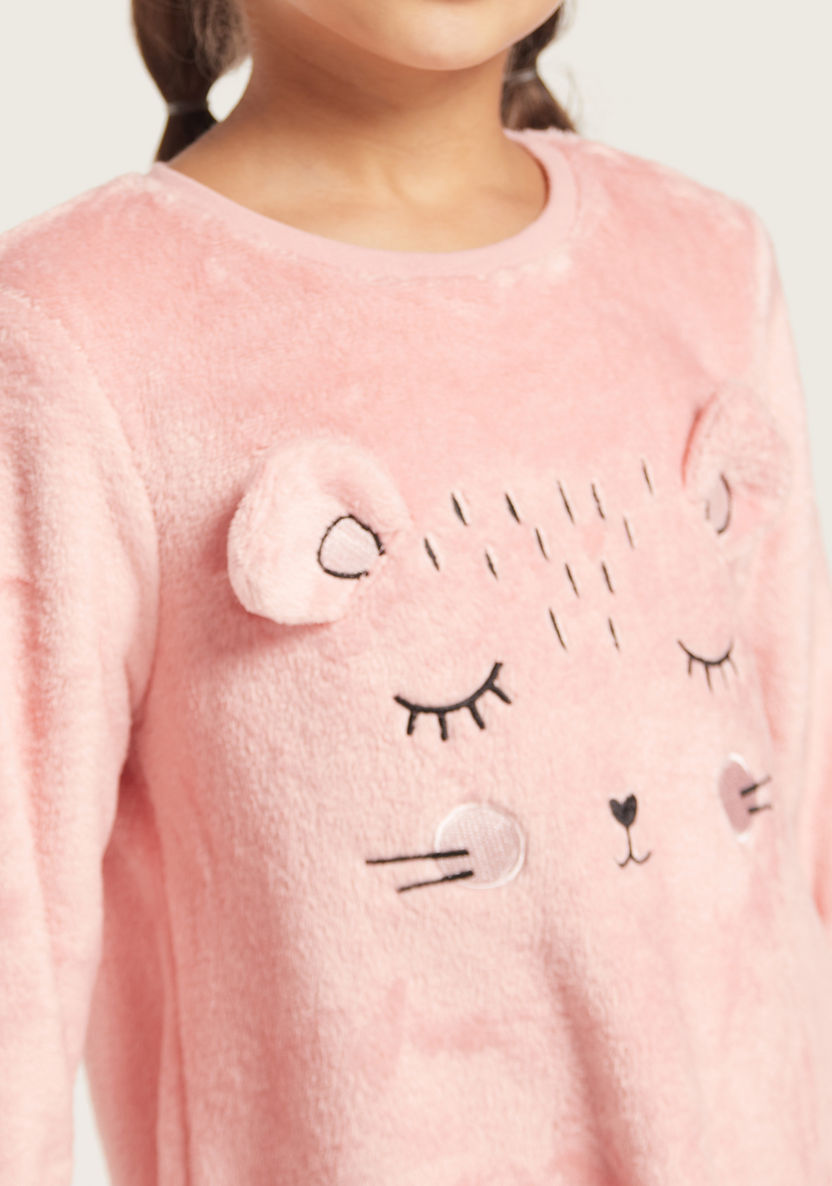 Juniors Printed Crew Neck Nightdress with Applique Detail-Pyjama Sets-image-2