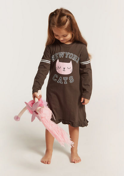 Juniors Printed Night Dress with Long Sleeves - Set of 2