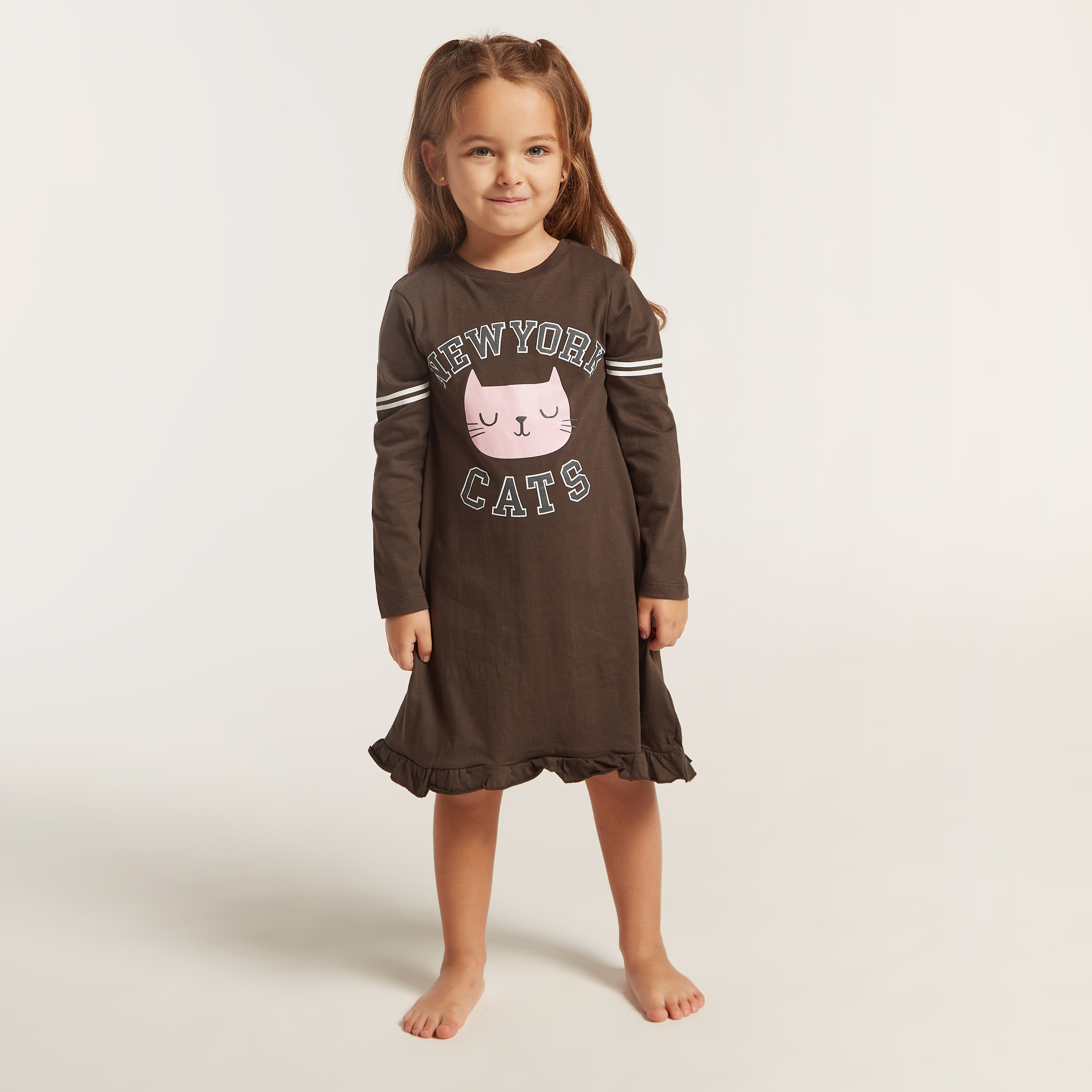 Juniors Printed Night Dress with Long Sleeves - Set of 2-girls-clothing-nightwear-image-4