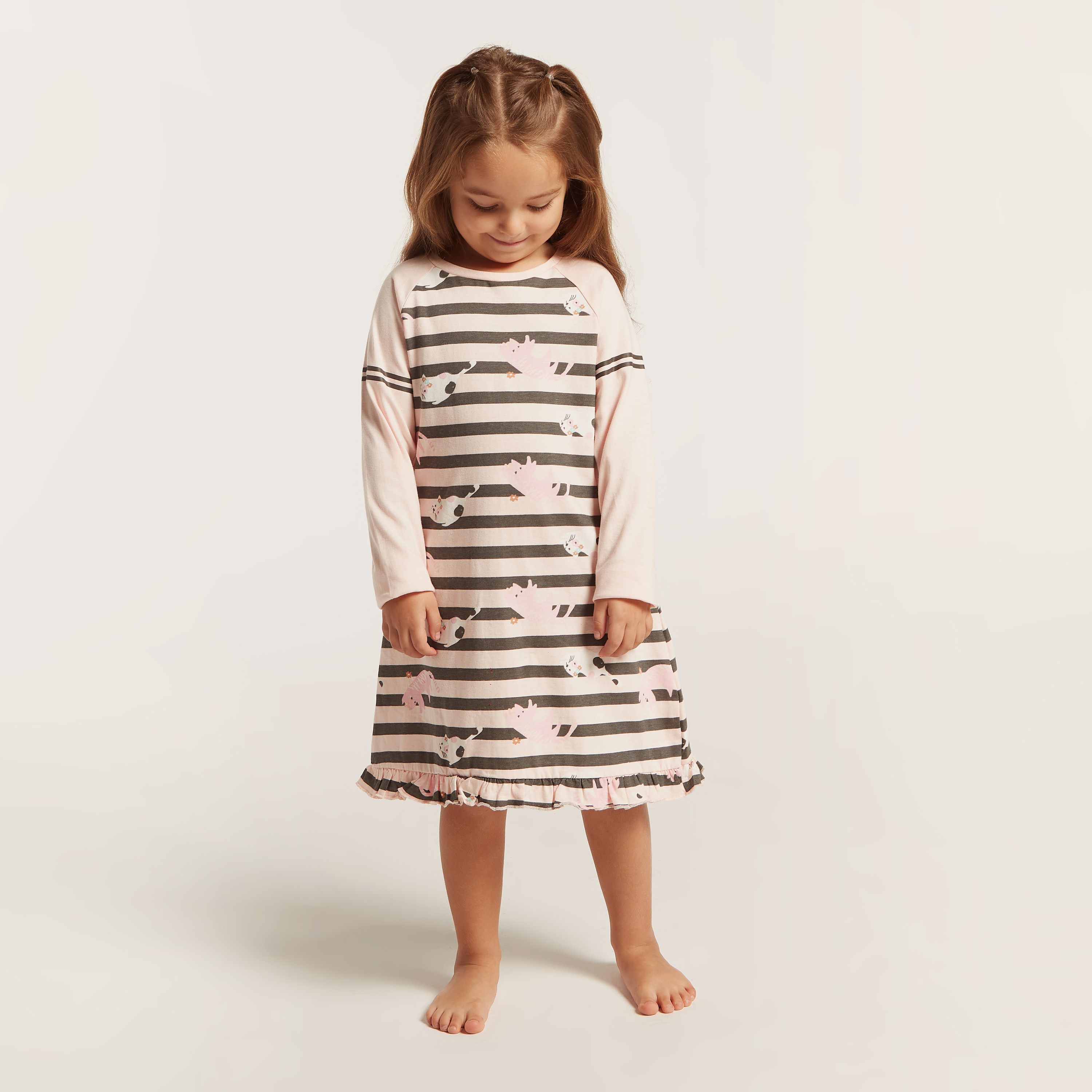 Juniors Printed Night Dress with Long Sleeves - Set of 2-girls-clothing-nightwear-image-6