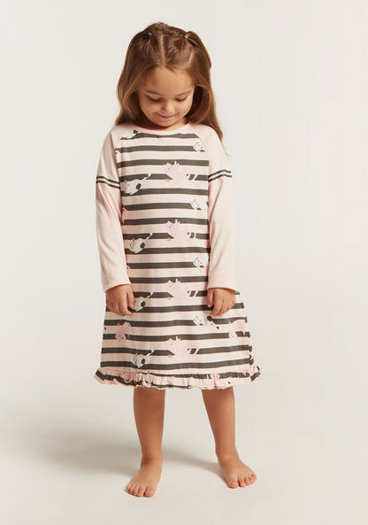 Juniors Printed Night Dress with Long Sleeves - Set of 2