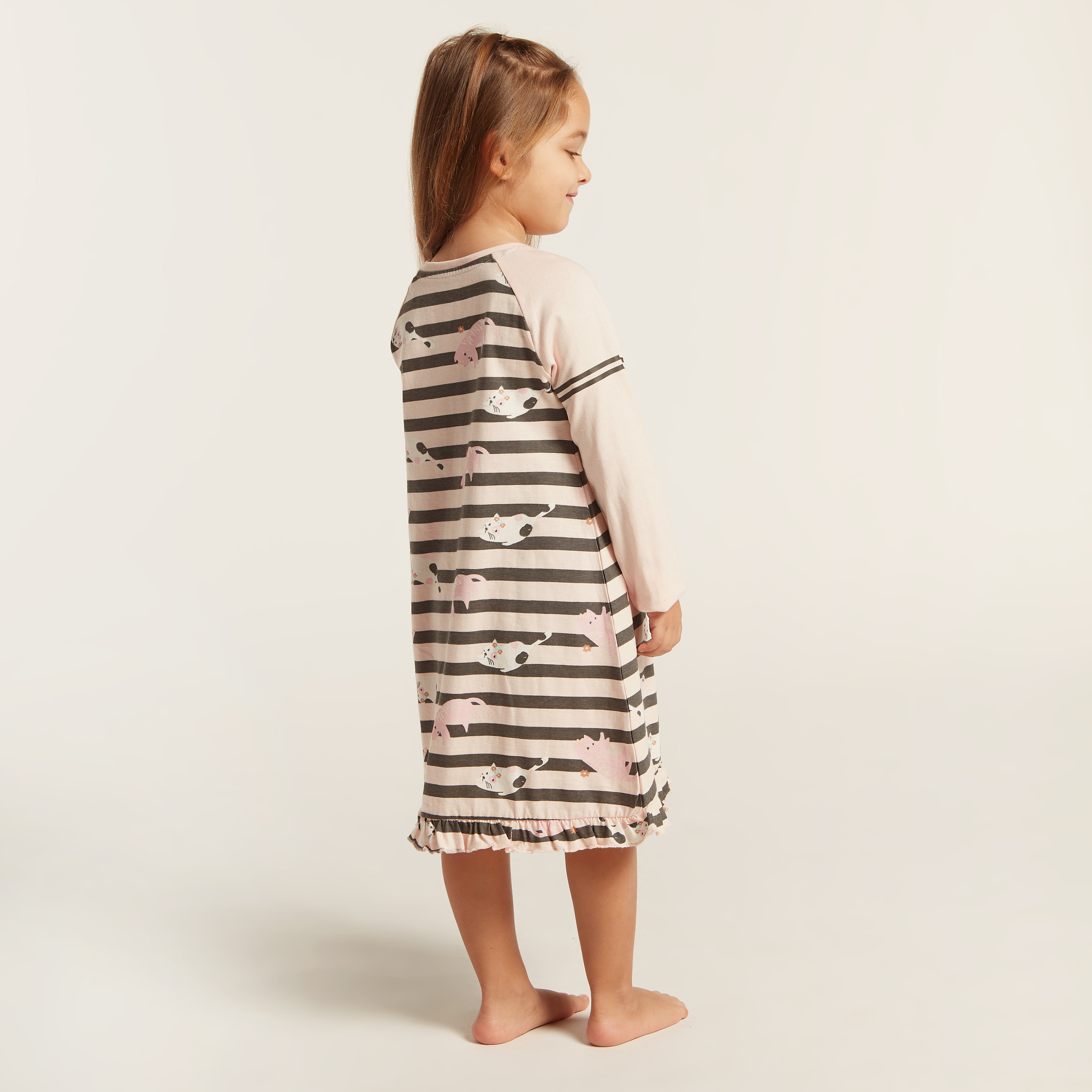 Juniors Printed Night Dress with Long Sleeves - Set of 2-girls-clothing-nightwear-image-7