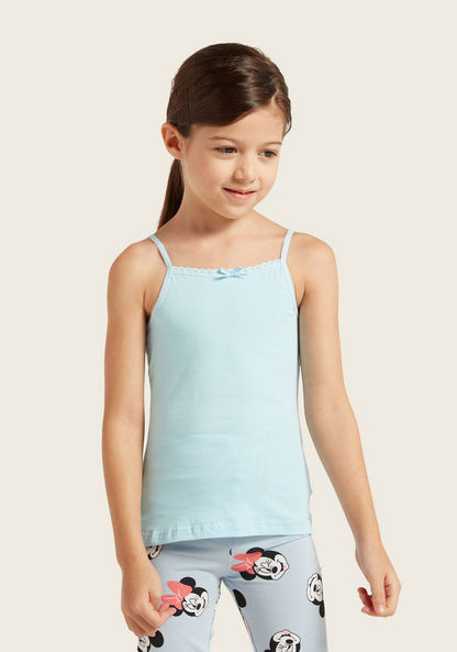 Juniors Solid Vest with Lace and Bow Detail