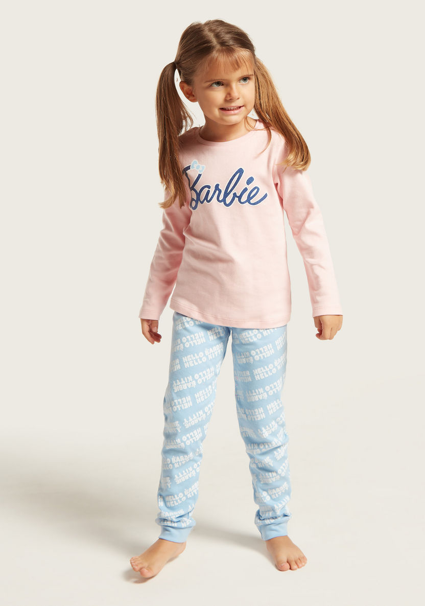 Barbie Print T-shirt and All-Over Printed Pyjamas Set-Pyjama Sets-image-0