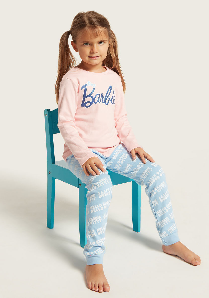 Barbie Print T-shirt and All-Over Printed Pyjamas Set-Pyjama Sets-image-1