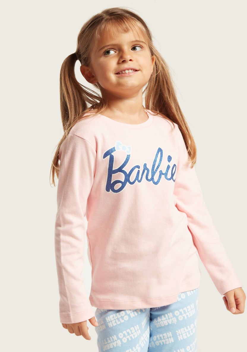 Barbie Print T-shirt and All-Over Printed Pyjamas Set-Pyjama Sets-image-2