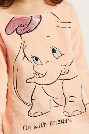 Dumbo Textured Sleepdress with Round Neck and Long Sleeves