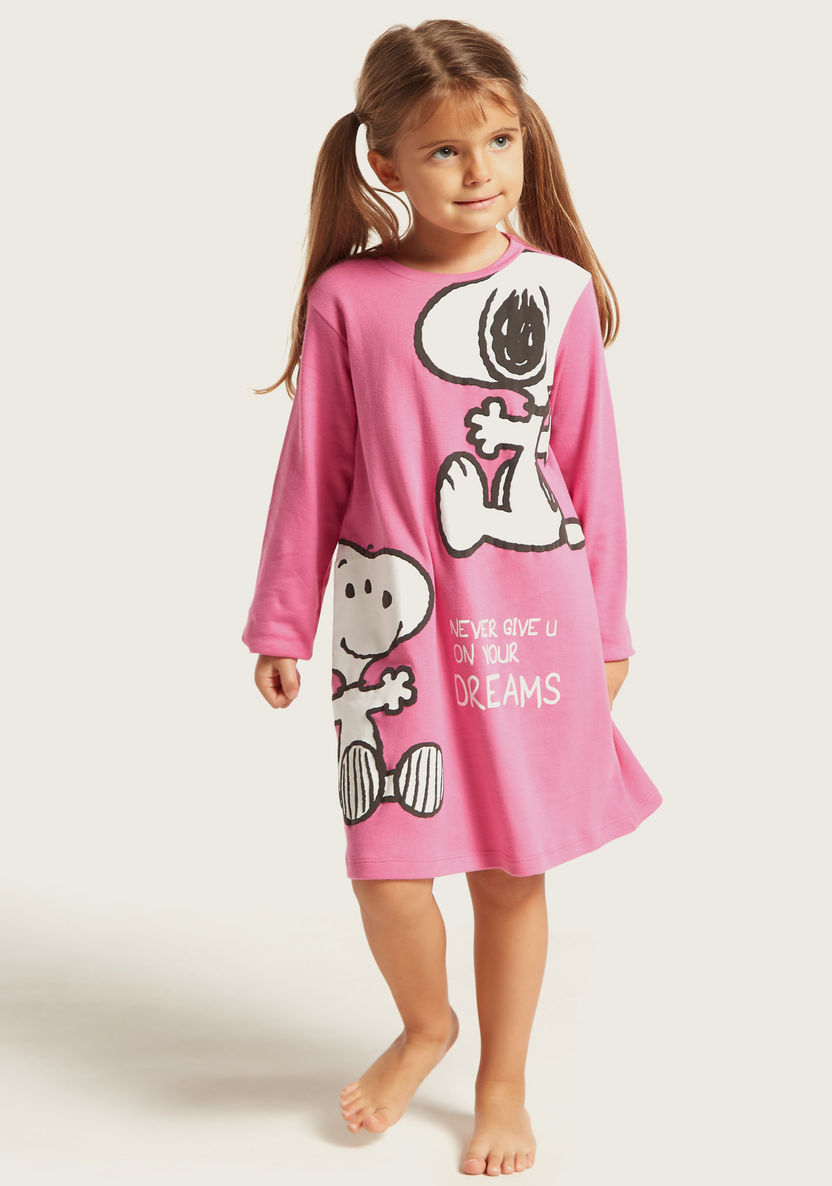 Snoopy Print Night Dress with Long Sleeves-Pyjama Sets-image-0