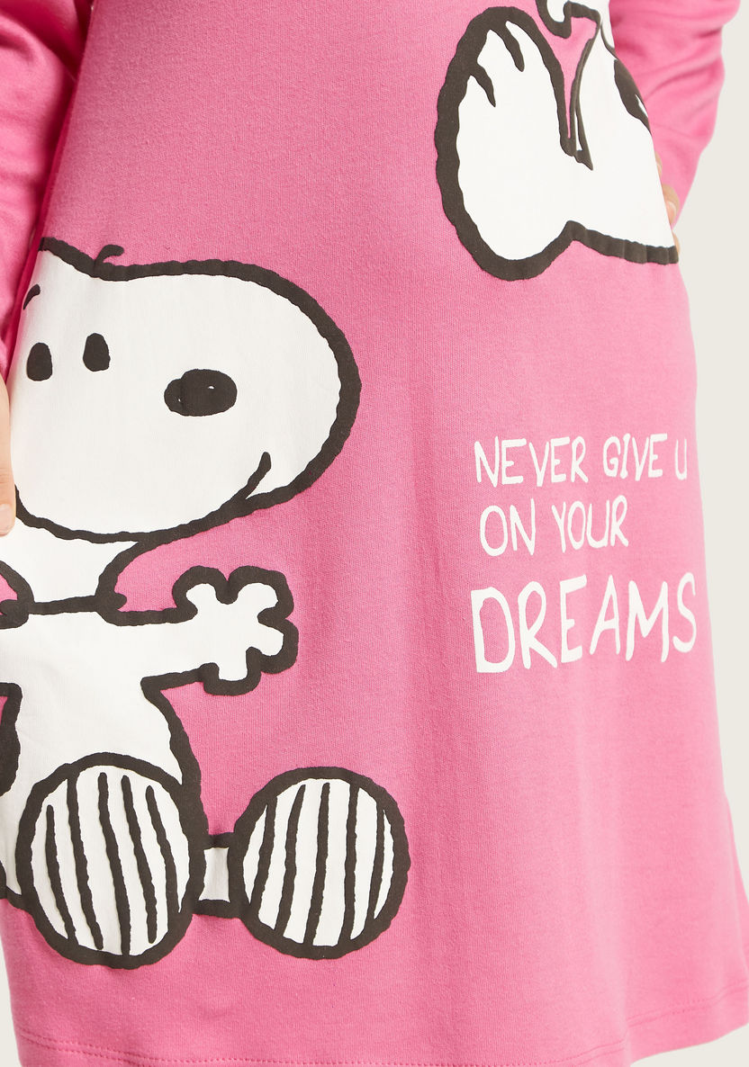 Snoopy Print Night Dress with Long Sleeves-Pyjama Sets-image-1