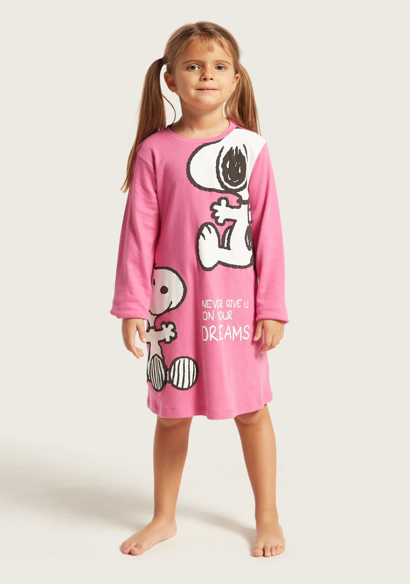 Snoopy Print Night Dress with Long Sleeves-Pyjama Sets-image-2