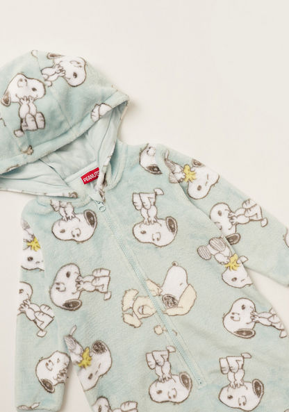 All-Over Snoopy Print Hooded Onesie with Long Sleeves and Zip Closure